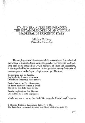 The Metamorphoses of an Ovidian Madrigal in Trecento Italy