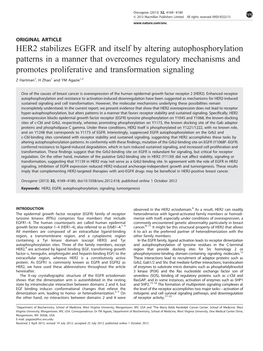 HER2 Stabilizes EGFR and Itself by Altering Autophosphorylation Patterns in a Manner That Overcomes Regulatory Mechanisms and Pr