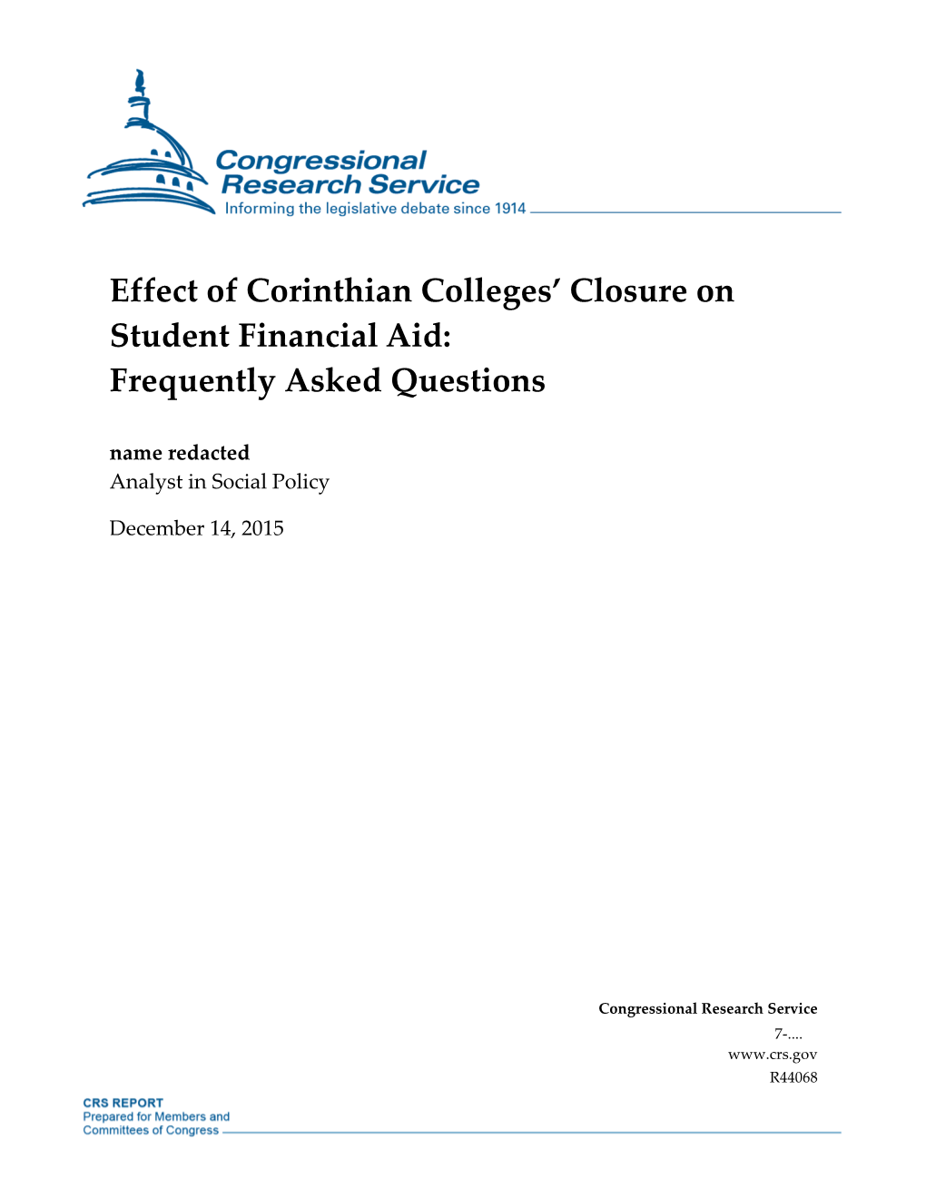 Effect of Corinthian Colleges' Closure on Student Financial