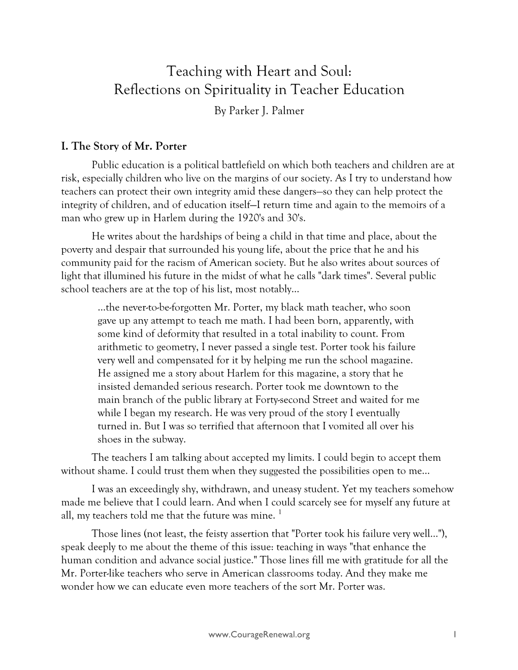 Teaching with Heart and Soul: Reflections on Spirituality in Teacher Education by Parker J