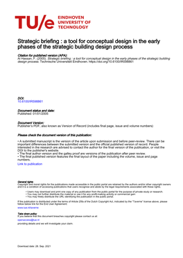 Strategic Briefing : a Tool for Conceptual Design in the Early Phases of the Strategic Building Design Process