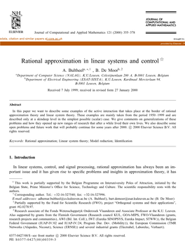 Rational Approximation in Linear Systems and Control ( A