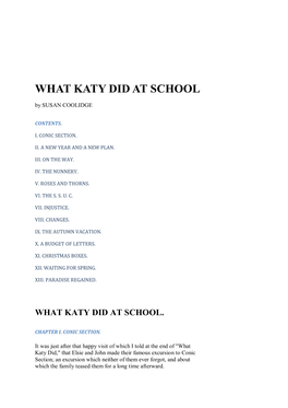 WHAT KATY DID at SCHOOL by SUSAN COOLIDGE