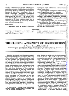 THE CLINICAL ASSESSMENT of DISPROPORTION' by WILLIAM HUNTER, M.D., F.R.C.O.G