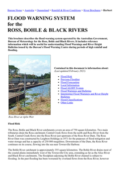 FLOOD WARNING SYSTEM for the ROSS, BOHLE & BLACK RIVERS