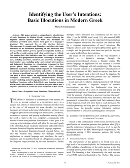 Identifying the User's Intentions: Basic Illocutions in Modern Greek