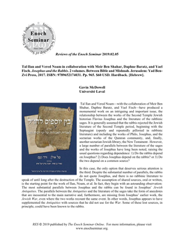 Reviews of the Enoch Seminar 2019.02.05 Tal Ilan and Vered Noam in Collaboration with Meir Ben Shahar, Daphne Baratz, and Yael F