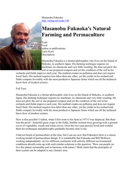 Masanobu Fukuoka Masanobu Fukuoka's Natural Farming and Permaculture