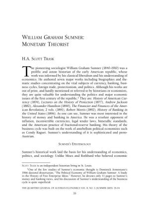 William Graham Sumner: Monetary Theorist