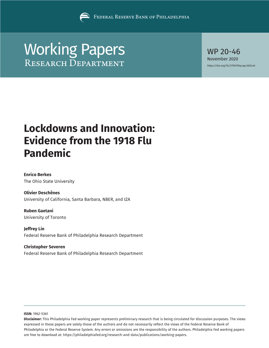 Lockdowns and Innovation: Evidence from the 1918 Flu Pandemic