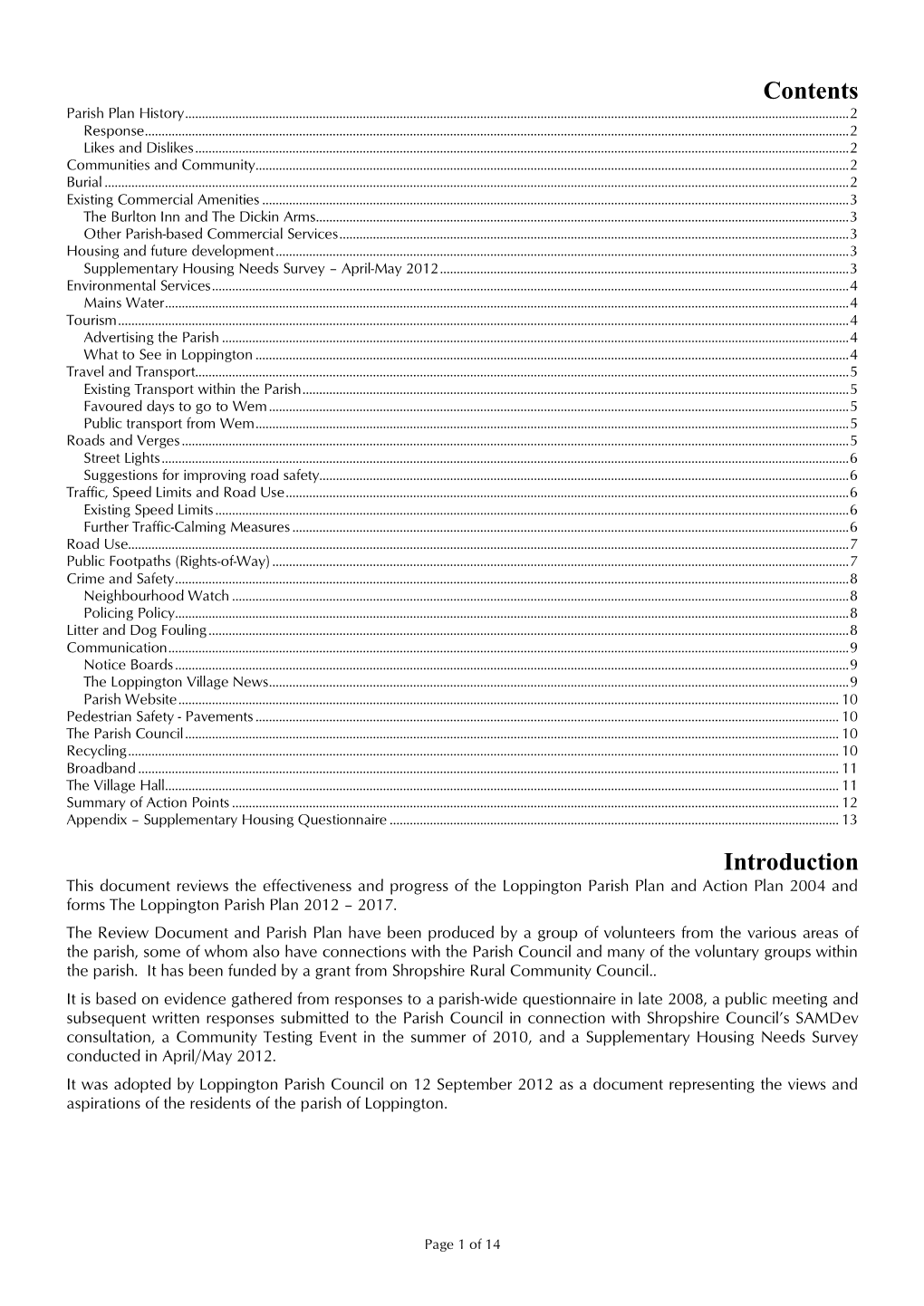 Parish Plan History