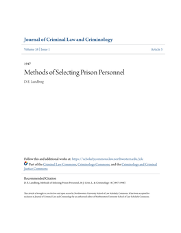 Methods of Selecting Prison Personnel D