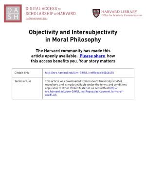 Objectivity and Intersubjectivity in Moral Philosophy