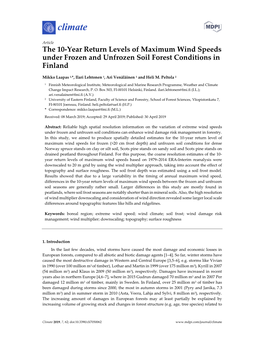 The 10-Year Return Levels of Maximum Wind Speeds Under Frozen and Unfrozen Soil Forest Conditions in Finland