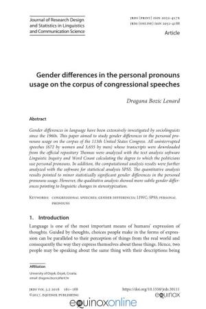 Gender Differences in the Personal Pronouns Usage on the Corpus of Congressional Speeches