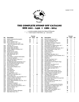 The Complete Stomp Off Catalog Sos 1001 – 1436 ! 1980 – 2014