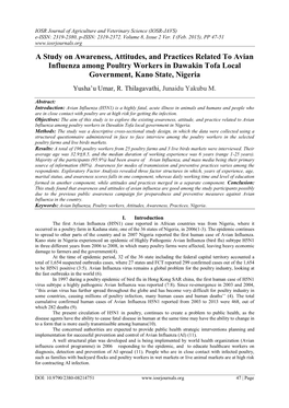 A Study on Awareness, Attitudes, and Practices Related to Avian Influenza Among Poultry Workers in Dawakin Tofa Local Government, Kano State, Nigeria