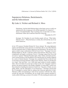 Superpower Relations, Backchannels, and the Subcontinent by Luke A