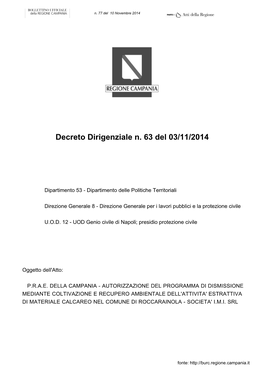 Decreto Dirigenziale N. 63 Del 03/11/2014