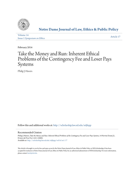 Inherent Ethical Problems of the Contingency Fee and Loser Pays Systems Philip J