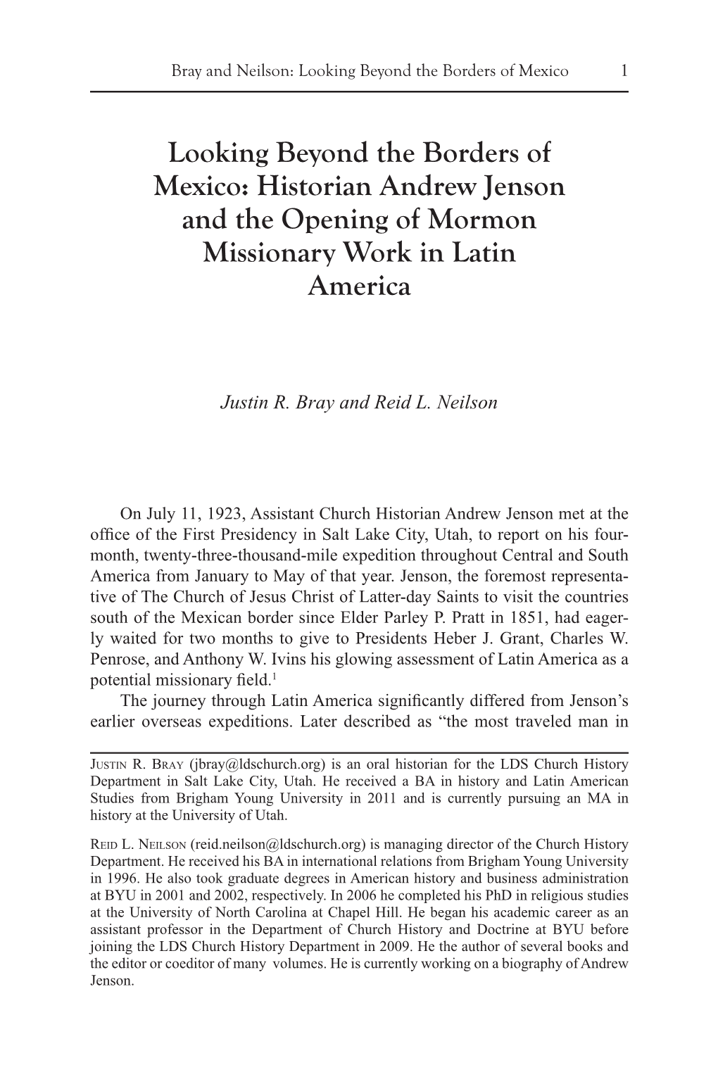 Looking Beyond the Borders of Mexico: Historian Andrew Jenson and the Opening of Mormon Missionary Work in Latin America