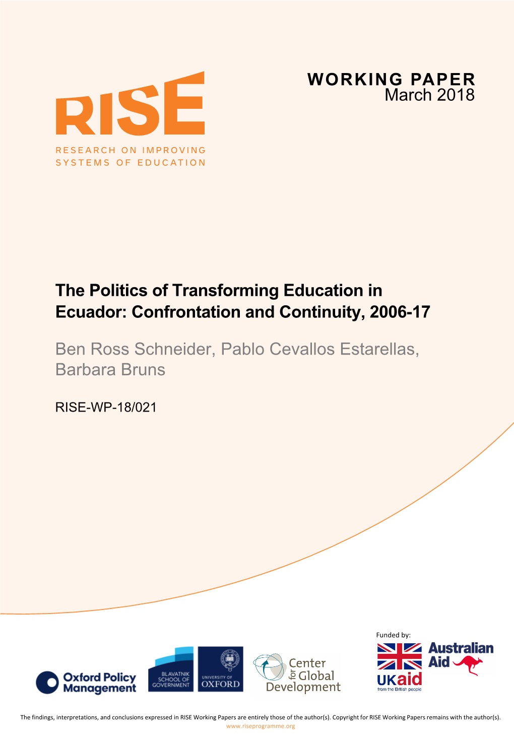 The Politics of Transforming Education in Ecuador: Confrontation and Continuity, 2006-17