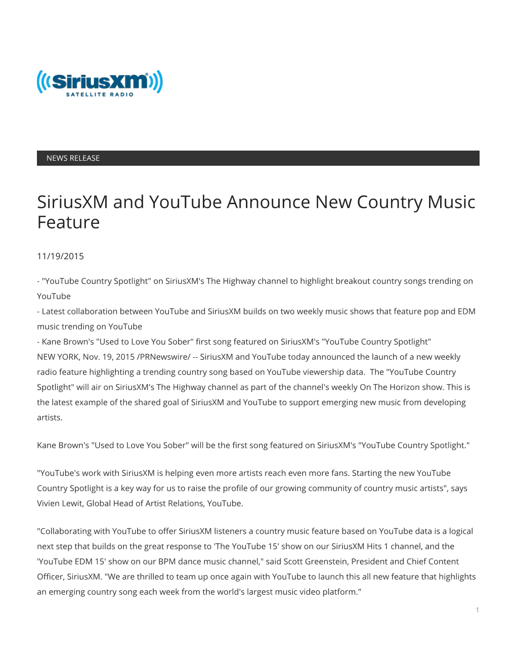 Siriusxm and Youtube Announce New Country Music Feature