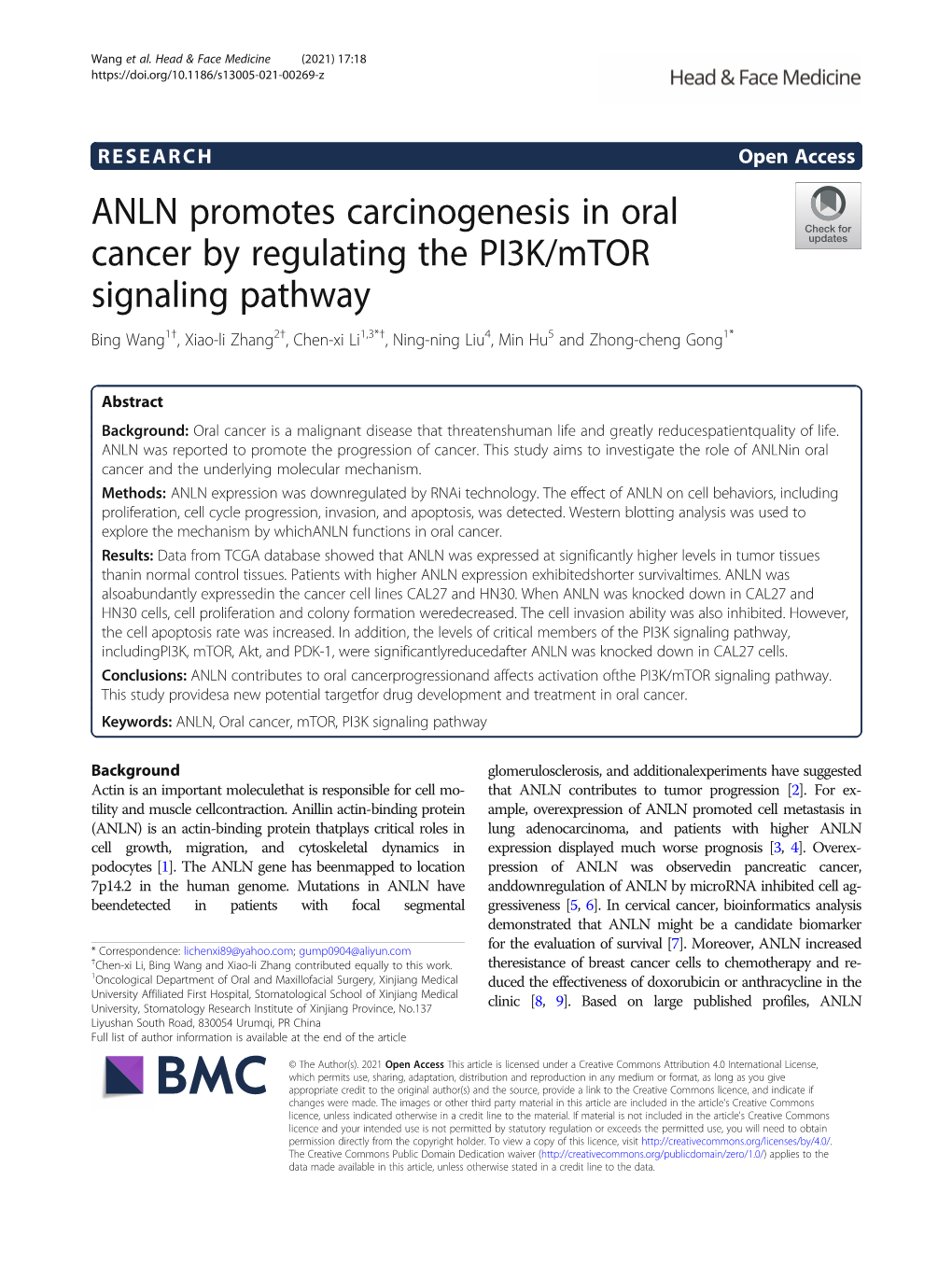 ANLN Promotes Carcinogenesis in Oral Cancer by Regulating the PI3K