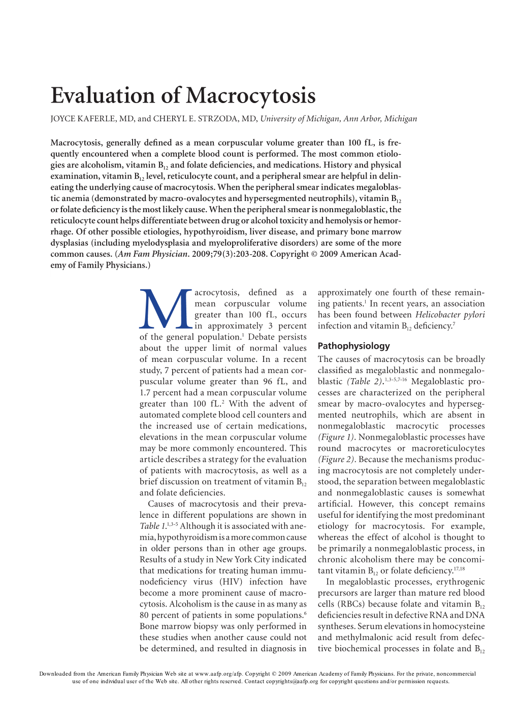 Evaluation of Macrocytosis JOYCE KAFERLE, MD, and CHERYL E