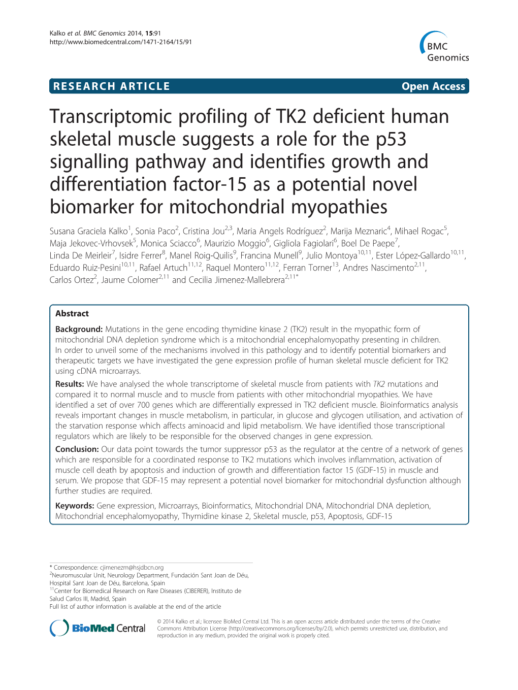 Transcriptomic Profiling of TK2 Deficient Human Skeletal Muscle