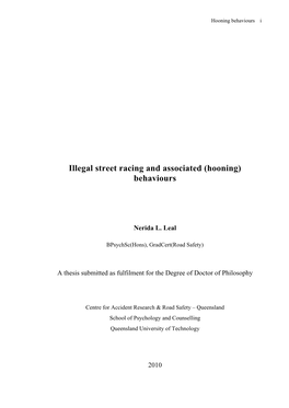 Illegal Street Racing and Associated (Hooning) Behaviours