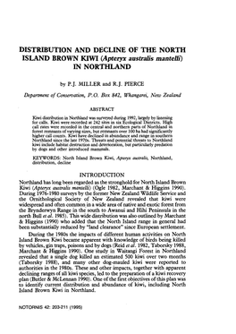 DISTRIBUTION and DECLINE of the NORTH ISLAND BROWN KIWI (Apteryx Australis Mantelii) in NORTHLAND