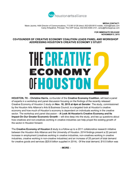 Co-Founder of Creative Economy Coalition Leads Panel and Workshop Addressing Houston’S Creative Economy 2 Study