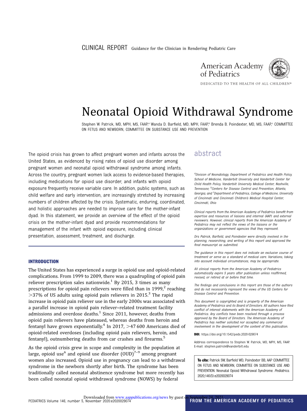 Neonatal Opioid Withdrawal Syndrome Stephen W