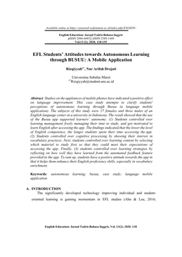 EFL Students' Attitudes Towards Autonomous Learning Through
