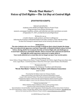 Voices of Civil Rights—The 1St Day at Central High
