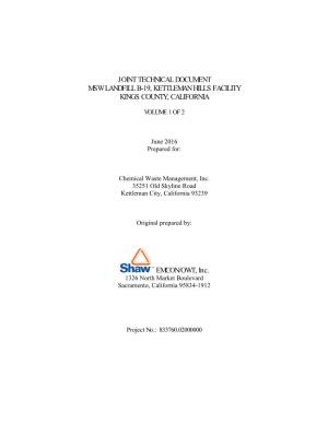 Joint Technical Document, MSW Landfill B-19, Kettleman Hills