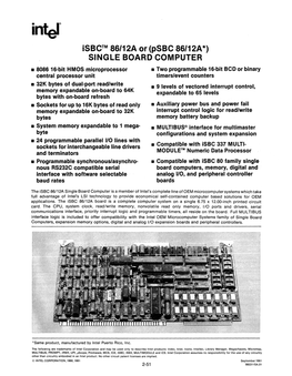 Isbc™ 86/12A Or (Psbc 86/12A *) SINGLE BOARD COMPUTER