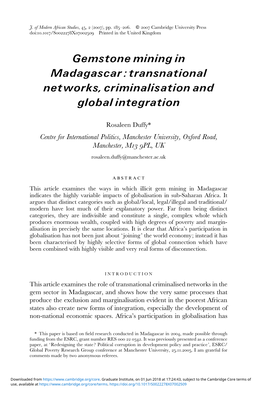 Gemstone Mining in Madagascar: Transnational Networks, Criminalisation and Global Integration