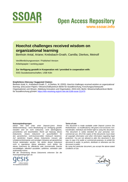 Hoechst Challenges Received Wisdom on Organizational Learning