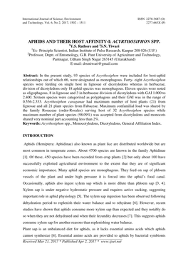 Aphids and Their Host Affinity-I: Acyrthosiphon Spp