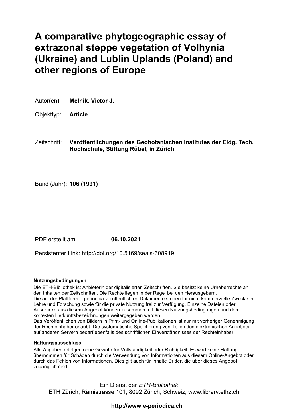 A Comparative Phytogeographic Essay of Extrazonal Steppe Vegetation of Volhynia (Ukraine) and Lublin Uplands (Poland) and Other Regions of Europe