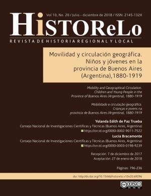 Movilidad Y Circulación Geográfica. Niños Y Jóvenes En La Provincia De Buenos Aires (Argentina),1880-1919