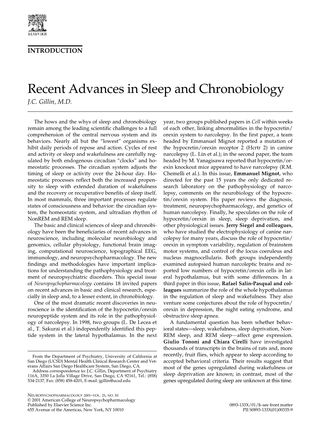 Recent Advances in Sleep and Chronobiology J.C