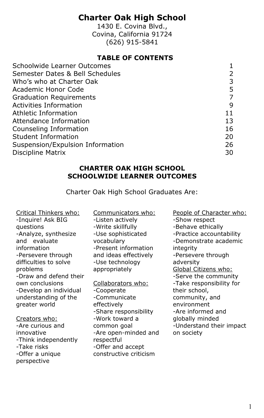 Charter Oak High School 1430 E