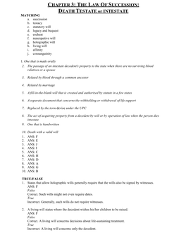 THE LAW of SUCCESSION: DEATH TESTATE Or INTESTATE MATCHING A