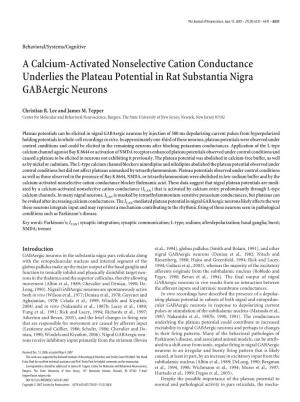 A Calcium-Activated Nonselective Cation Conductance Underlies the Plateau Potential in Rat Substantia Nigra Gabaergic Neurons