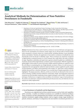 Analytical Methods for Determination of Non-Nutritive Sweeteners in Foodstuffs