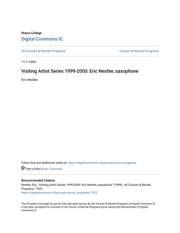 Visiting Artist Series 1999-2000: Eric Nestler, Saxophone