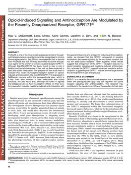 Opioid-Induced Signaling and Antinociception Are Modulated by the Recently Deorphanized Receptor, GPR171 S